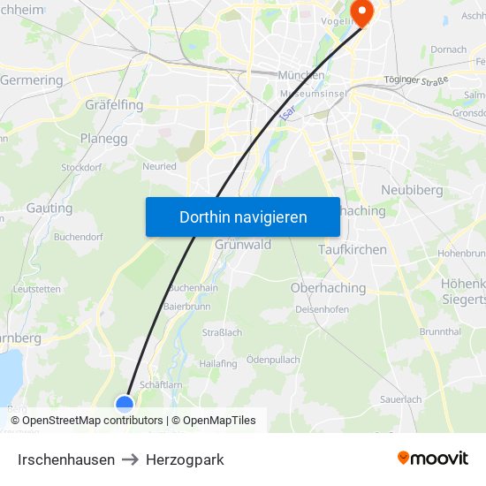 Irschenhausen to Herzogpark map