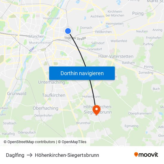 Daglfing to Höhenkirchen-Siegertsbrunn map