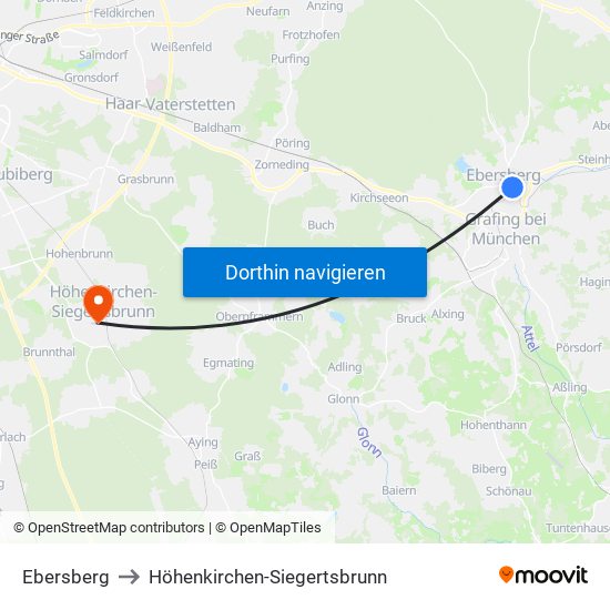 Ebersberg to Höhenkirchen-Siegertsbrunn map