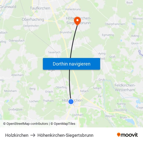 Holzkirchen to Höhenkirchen-Siegertsbrunn map