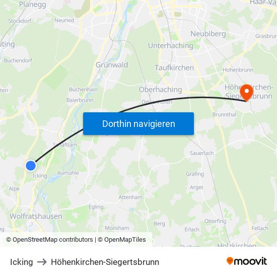 Icking to Höhenkirchen-Siegertsbrunn map