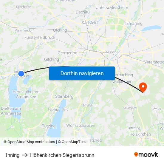 Inning to Höhenkirchen-Siegertsbrunn map