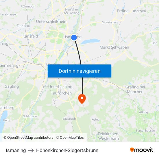 Ismaning to Höhenkirchen-Siegertsbrunn map
