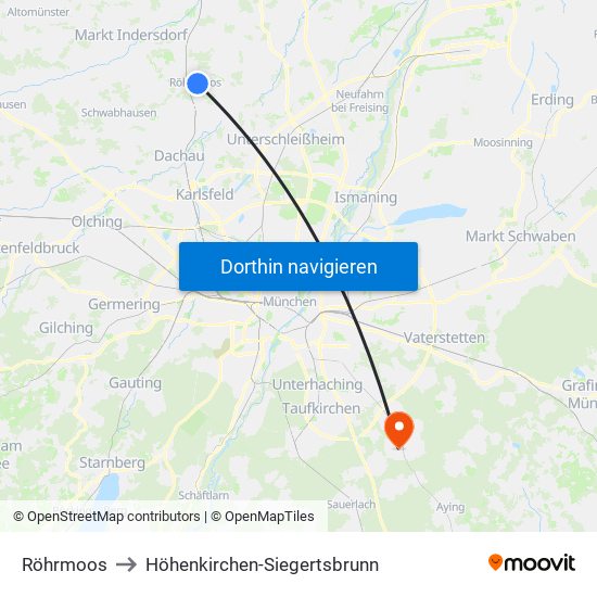 Röhrmoos to Höhenkirchen-Siegertsbrunn map