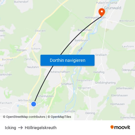 Icking to Höllriegelskreuth map