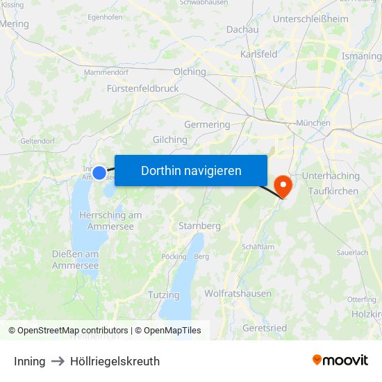 Inning to Höllriegelskreuth map