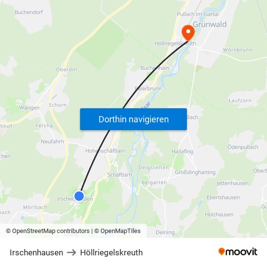 Irschenhausen to Höllriegelskreuth map