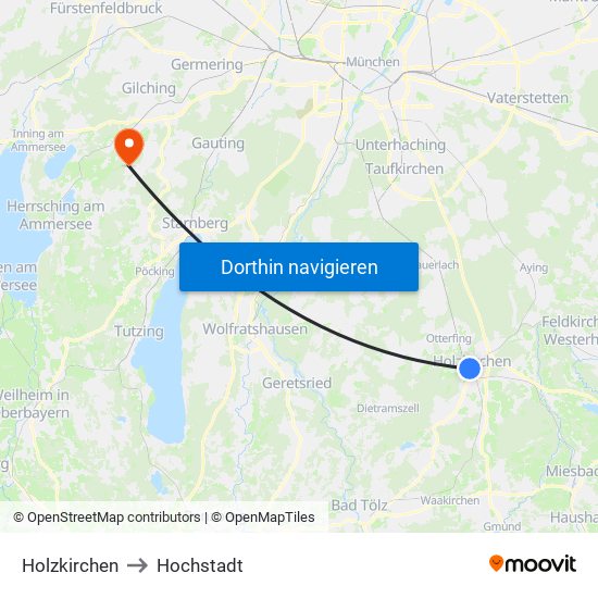 Holzkirchen to Hochstadt map