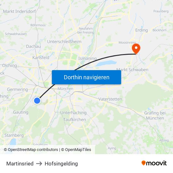 Martinsried to Hofsingelding map