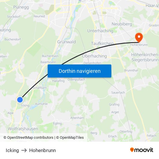 Icking to Hohenbrunn map