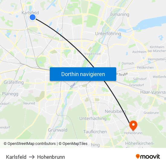 Karlsfeld to Hohenbrunn map