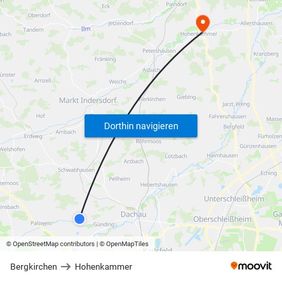 Bergkirchen to Hohenkammer map