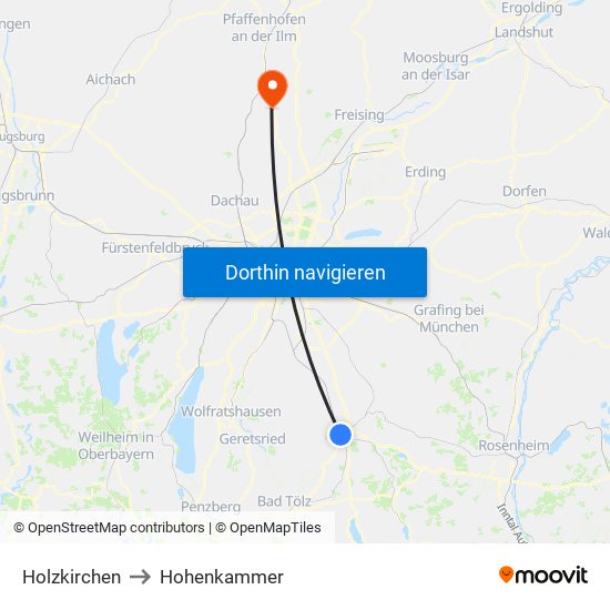 Holzkirchen to Hohenkammer map