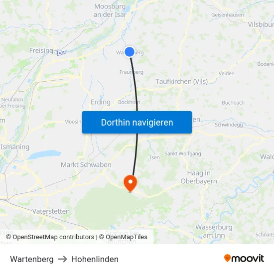 Wartenberg to Hohenlinden map