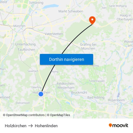 Holzkirchen to Hohenlinden map