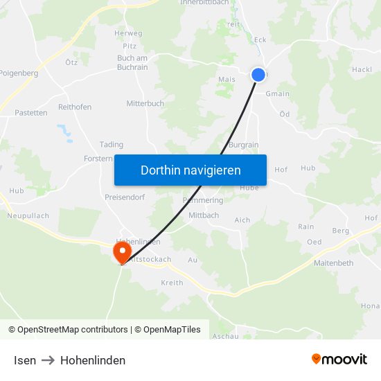 Isen to Hohenlinden map