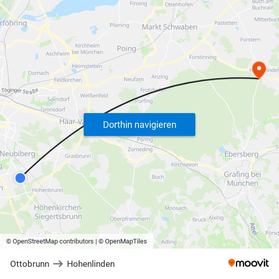 Ottobrunn to Hohenlinden map