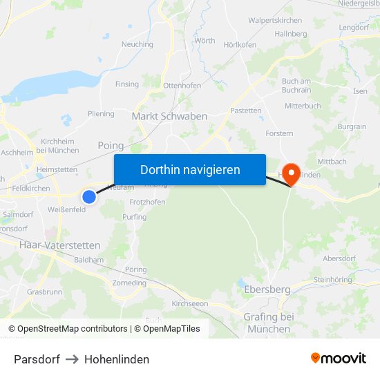 Parsdorf to Hohenlinden map