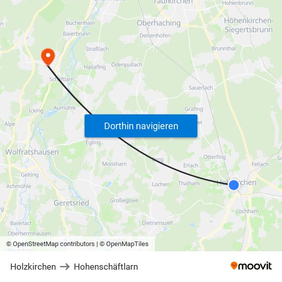 Holzkirchen to Hohenschäftlarn map