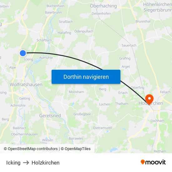 Icking to Holzkirchen map