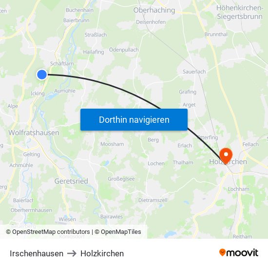 Irschenhausen to Holzkirchen map