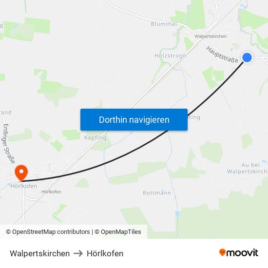Walpertskirchen to Hörlkofen map