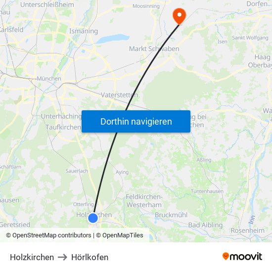 Holzkirchen to Hörlkofen map