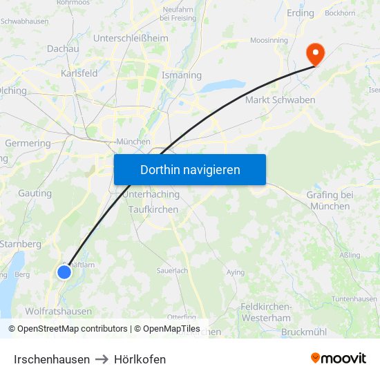 Irschenhausen to Hörlkofen map