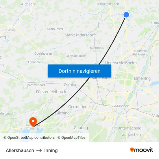 Allershausen to Inning map