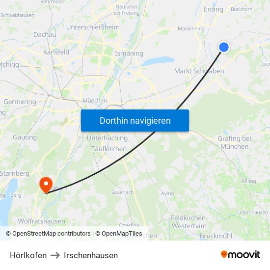 Hörlkofen to Irschenhausen map