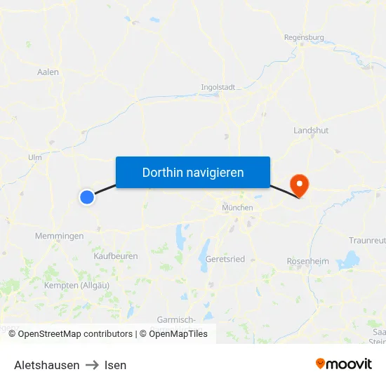 Aletshausen to Isen map