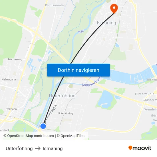 Unterföhring to Ismaning map