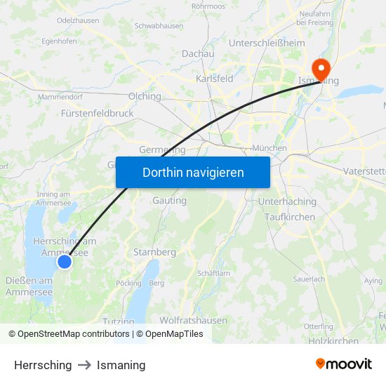 Herrsching to Ismaning map