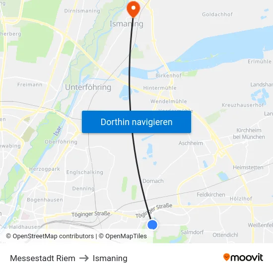 Messestadt Riem to Ismaning map