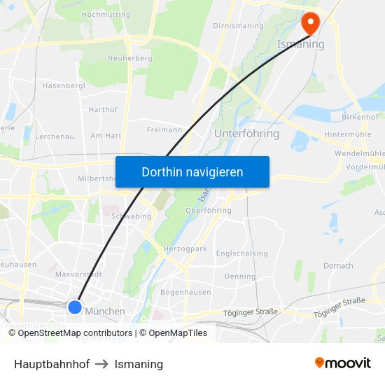 Hauptbahnhof to Ismaning map
