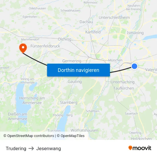 Trudering to Jesenwang map