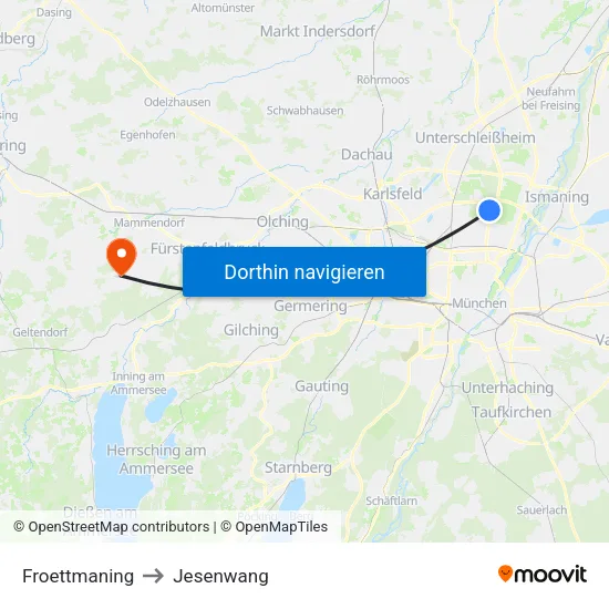 Froettmaning to Jesenwang map
