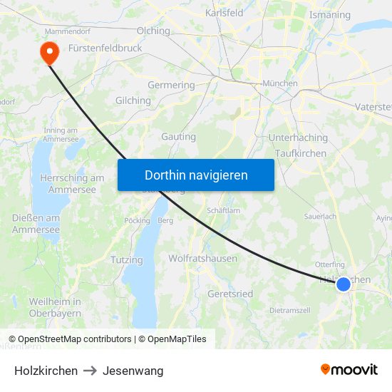 Holzkirchen to Jesenwang map