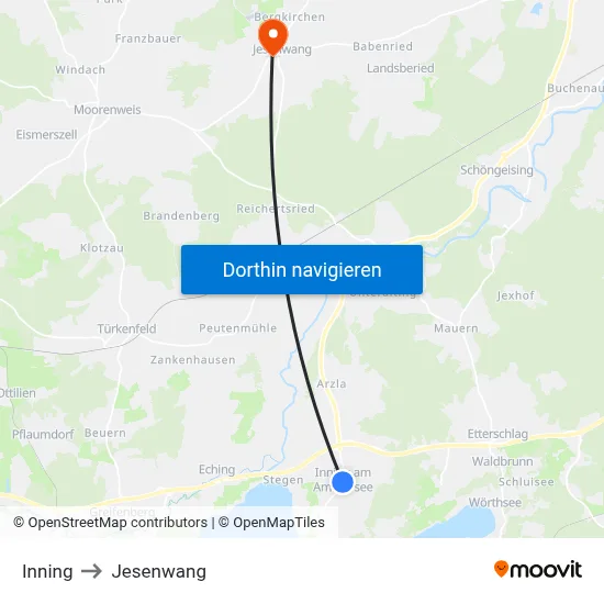 Inning to Jesenwang map