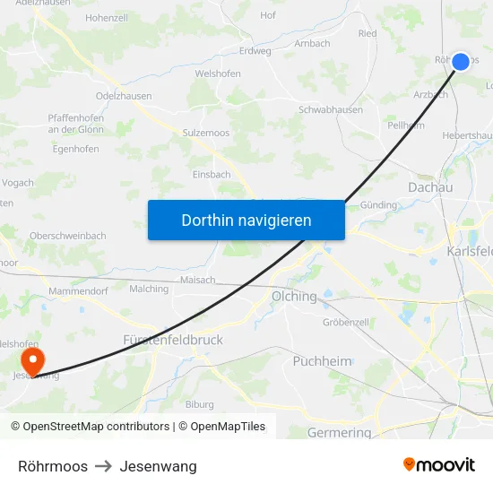 Röhrmoos to Jesenwang map