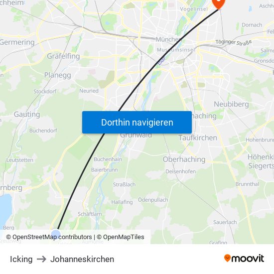 Icking to Johanneskirchen map