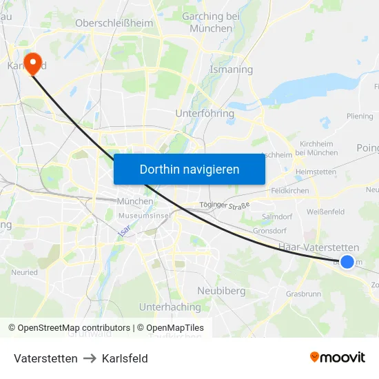 Vaterstetten to Karlsfeld map
