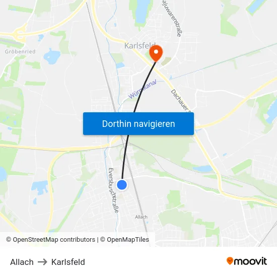 Allach to Karlsfeld map