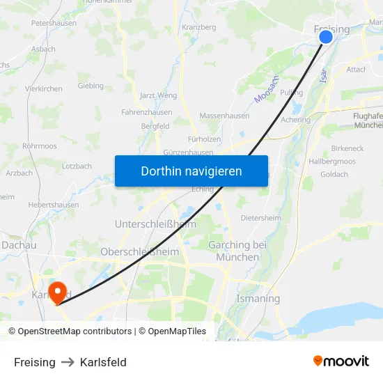 Freising to Karlsfeld map