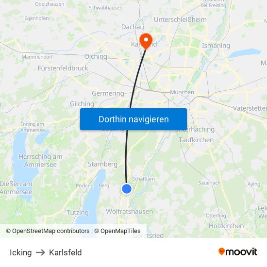 Icking to Karlsfeld map