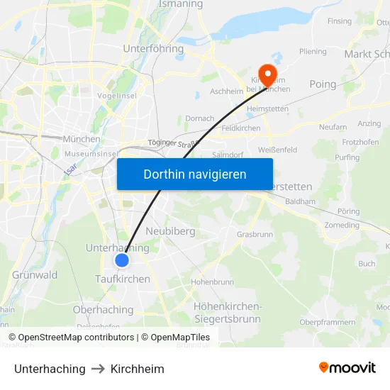 Unterhaching to Kirchheim map
