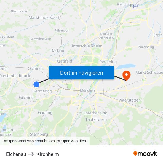 Eichenau to Kirchheim map