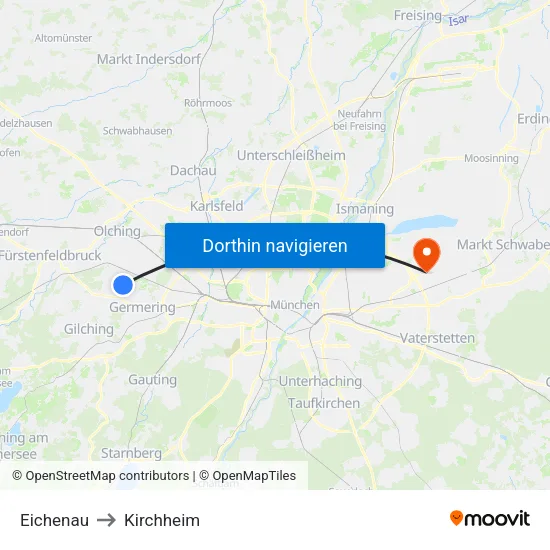 Eichenau to Kirchheim map