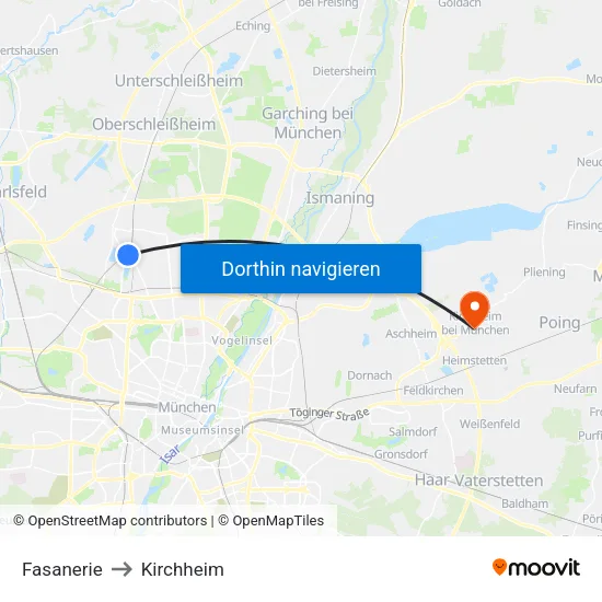 Fasanerie to Kirchheim map