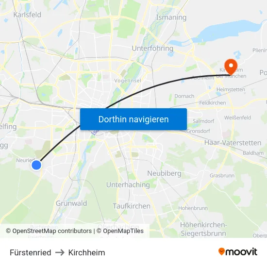 Fürstenried to Kirchheim map
